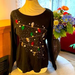NWT Karen Scott  large  Christmas long sleeve shirt black.